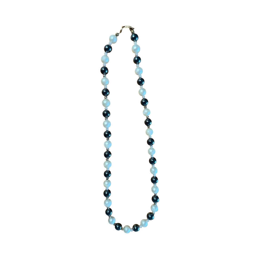 Unbranded Beaded Necklace Womens OS White Gray EUC Faux Pearl Hematite Style